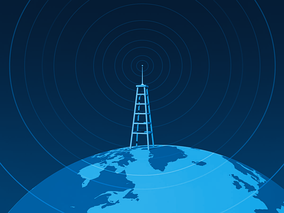 Radio tower broadcasting a signal out across the globe