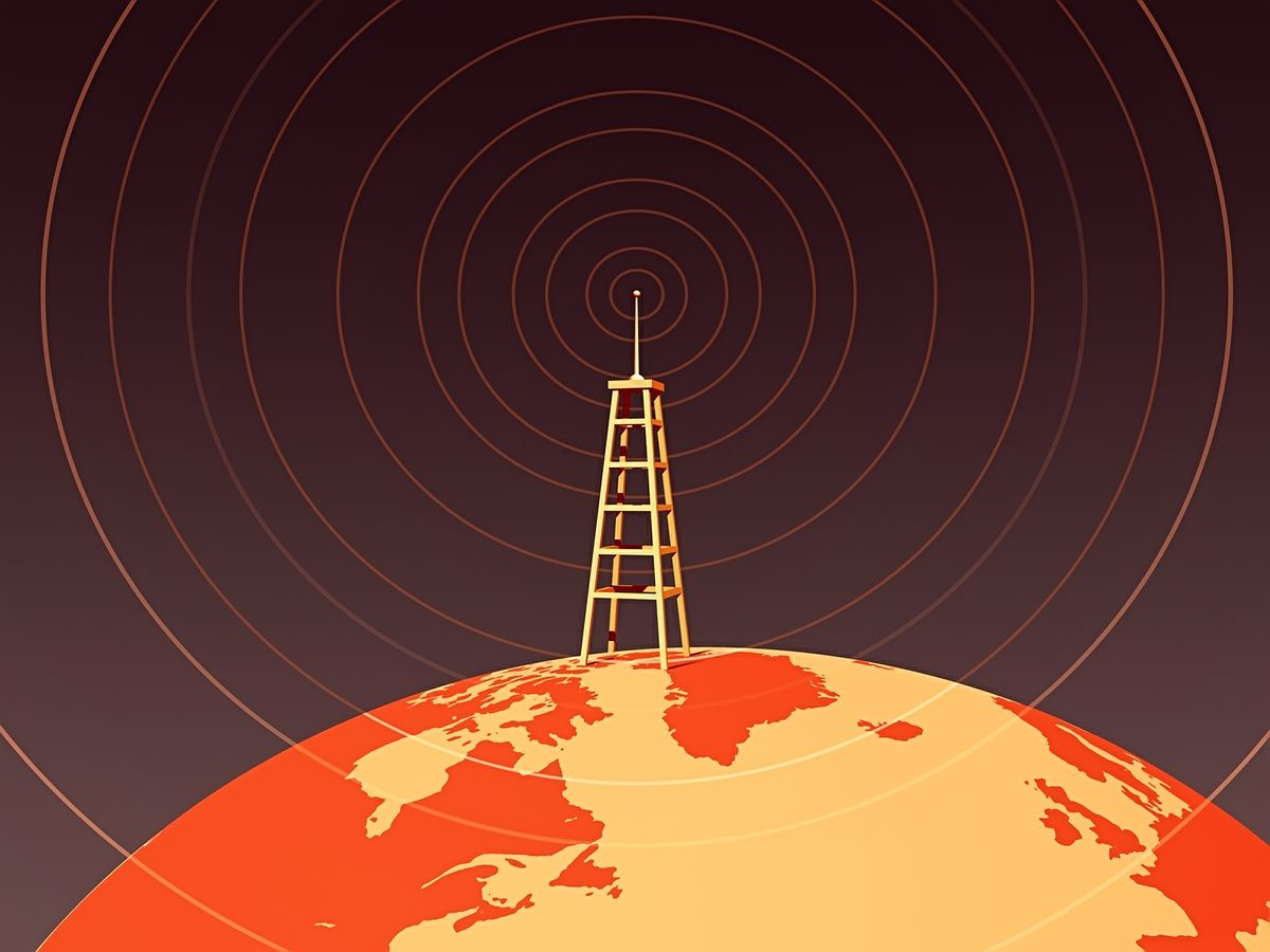 Radio tower broadcasting a signal out across the globe